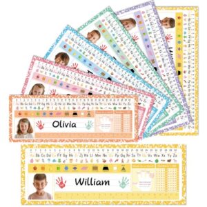 48Pcs Composition Classroom Name Plates Pastel Composition Desk Name Tags Colorful Desk Labels with Alphabet Number Back to School Photo Nameplates for Desks Bulletin Board Wall Door Teaching Supplies