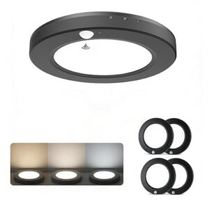 4 Pack Hardwired Motion Sensor Ceiling Light with Timer, 7.5 Inch, Black