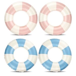 4 Pack Pool Tubes, Pool Floats Kids, Inflatable Swim Rings, Round Portable Floaties for Kids, Cute Swimming Floats for Girls Boys Pool Beach Lake Summer Party Supplies (Blue & Pink)
