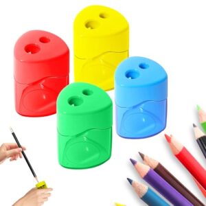 4 Pcs Pencil Sharpeners with Lid, 2026 New Dual Holes Compact Colored Handheld Pencil Sharpener, Mini Portable Sharpener Plastic Durable Sharpener for Kids Adults Students Home Office (Triangular)