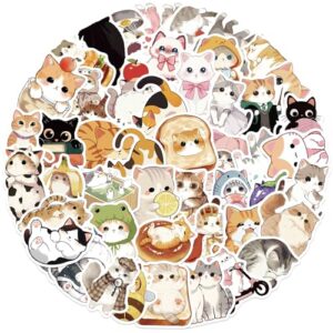 50Pcs Cute Cat Stickers Decal, Waterproof Vinyl Kitty Stickers Pack for Hydro Flask, Water Bottle, Laptop, Kindle, Skateboard, Luggage, Phone