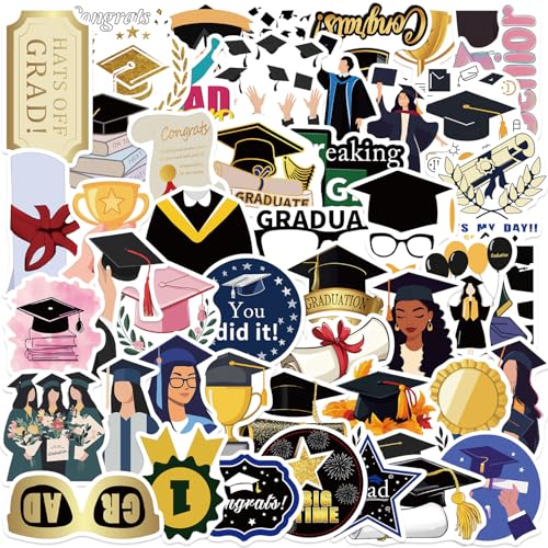 50Pcs Graduation Stickers Graduation Cap Stickers for Journaling Scrapbooking Vision Board Supplies Water Bottle Laptops Phone for Party Decorations