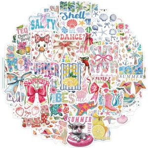 50 Pcs Summer Preppy Vinyl Stickers, Glossy Finish