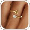 FEZODO Heart Initial Rings for Women