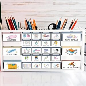 54 Pcs Classroom Toolbox Labels Classroom Decoration Self-Adhesive Cartoon Toolbox Sticker White Tool Box Storage Decal White Organizer Container Decor for Back to School Teacher Supplies