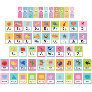 57 Pcs Alphabet for Classroom Wall ABC Alphabet Poster Letters Number line Colors Shapes Wall Chart Cards Bulletin Board Decorations for Back to School Classroom Decor(Pastel)