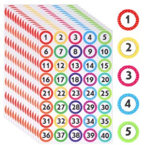 600 Pcs Number Labels 1-40, 1 Inch Round Dot Number Stickers