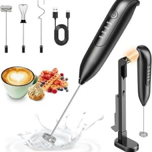 Milk Frother Handheld: LED & Wireless Charge, 3 Heads 3 Speeds