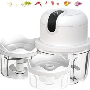 White 3 CUP Electric mini garlic crusher, USB rechargeable portable electric food crusher, wireless small kitchen processor for crushing garlic, ginger, chili, minced meat, onions, etc.