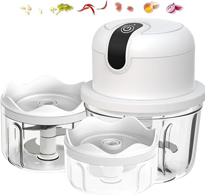White 3 CUP Electric mini garlic crusher, USB rechargeable portable electric food crusher, wireless small kitchen processor for crushing garlic, ginger, chili, minced meat, onions, etc.