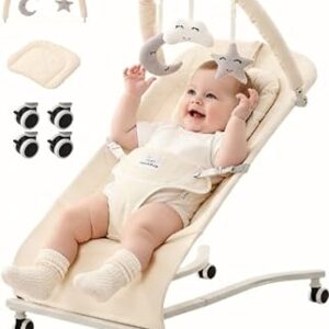 Cuddo Baby Bouncer 100% Cotton Wheelable, with Head Support, 0-12M -Beige