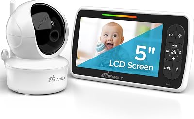 iFamily Baby Monitor,5" Screen with 30Hrs Battery Life,Remote Pan-Tilt-Zoom