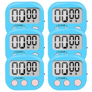 6 Pack Small Digital Kitchen Timer Magnetic Back and ON/Off Switch,Minute Second Count Up Countdown (Blue)