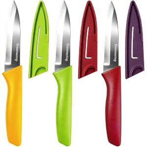 Gourmetop Paring Knife Set of 4, 3.8” with Cover, Colorful, Dishwasher Safe