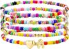 M MOOHAM 5PCS Colorful Beaded Initial Bracelet
