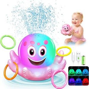 Bath Toys -Light Up Octopus Sprinkler & Ring Toss for Toddlers