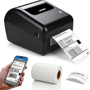 Bluetooth Thermal Shipping Label Printer with Built-in Label Bin, Wireless 4×6 Label Printer for iPhone, Android, Windows & Mac, Includes 50 Labels, Works with USPS, UPS, Amazon, Etsy, Shopify, Black