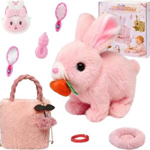 MIAODAM Interactive Hopping Bunny Plush, Electronic Pet Toy Set for 3-8 Kid