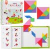 Travel Tangram Puzzle with 2 Sets Magnetic Pieces & 368 Patterns, Montessori STEM Airplane & Quiet Car Ride Games, Educational Brain Teaser Toy Gift for Kids Ages 4-8