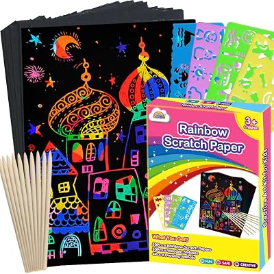 ZMLM 100Pcs Rainbow Scratch Paper Art Gifts, Arts and Crafts for Kids Toys