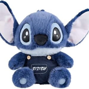 MINISO Disney Stitch Stuffed Animals, 14” Cute Stuff Palm Pals with Fuzzy Texture and Embroidered Details, Squishy Toys, Stitch Gifts for Girls Plushy Suitable for All Ages (Overalls Style)