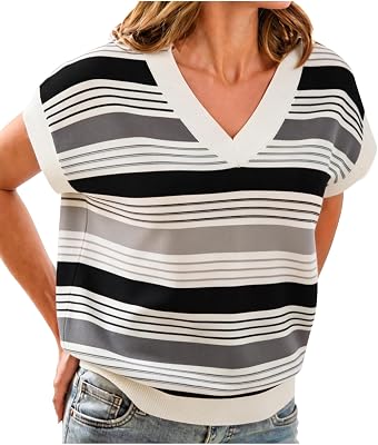 IEEILULU Women Striped Color Block Sweater Vest