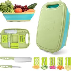 9-in-1Collapsible Cutting Board with Colander Wash Basket Camping RV Gift
