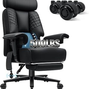 HOFFREE 500lbs Big and Tall Office Chair with Adjustable Lumbar Support | Executive Desk Chair for Heavy People Comfy Wide Office Chair,Adjustable Padded Armrest,PU Leather,Black