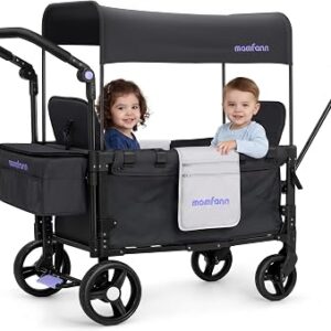 MOMFANN Stroller Wagon for Kids, Double Wagon Stroller Toddlers, All-Terrain Baby Wagon with Canopy & 2 Seaters, Adjustable Handle & Pull Bar for Infants and Toddlers, Gray