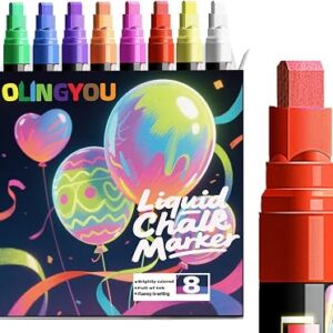 OLINGYOU Window Chalk Markers for Cars Glass Washable, 8 Colors Liquid Chalk Marker Pens with 7mm 2 in 1 Nib Wide Tips, Big Chalkboard Markers Car Window pens