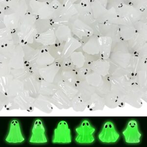 80Pcs Mini Luminous Ghost Figurines 6 Style Glow in The Dark Tiny Small Ghost Miniatures for Halloween Spooky Tiered Tray Table Centerpiece Decor Vase Filler Party Favors