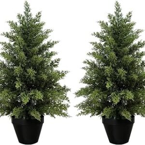 Mavis’s Diary Artificial Cedar Topiary Tree Realistic Faux Evergreen Shrub Plant Set of 2 2ft
