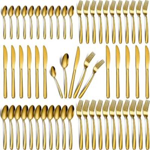 Hunnycook 60-Piece Gold Silverware Set – Stainless Steel Silverware Set for 12, Includes Forks Spoons and Knives, Utensil Sets for Home Kitchen Restaurant, Dishwasher Safe