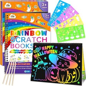 ZMLM Scratch Paper Art Craft: 2 Pack Rainbow Scratch Set for 3 4 5 6 7 8 9 10 Years Old Girls Boys Students Drawing Coloring Black Magic Art Supplies Kits Gifts School Birthday Party Toys(Halloween)