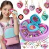 DIY Heart Locket Keychain Making Kit with Magic Zoom Beads, Gifts for Girls Ages 5 6 7 8 9 10, Toys for Girls Bag Charms Craft Set for Backpacks, Purses, Handbags, Valentines Party Favors Classroom