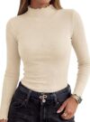 PRETTYGARDEN Women’s Long Sleeve T Shirts Lettuce Trim Mock Neck Tops
