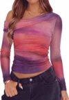 AUMORA Womens Floral Mesh Tops