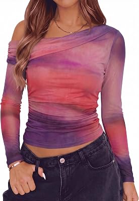 AUMORA Womens Floral Mesh Tops