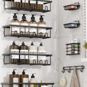 8 Pack Adhesive Bathroom Holders & Dispensers for Kids & Adults, Black