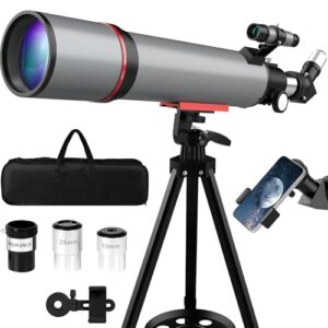 90mm Telescopes for Adults Astronomy, 30X-180X High Powered Telescopes,Gray