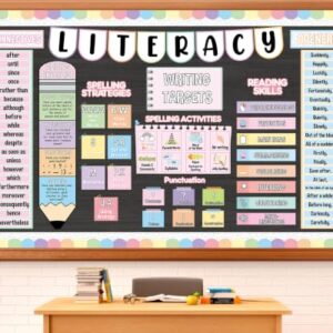 95Pcs Writing Reading Bulletin Board Pastel English Learning Classroom Classroom Decor Literacy Grammar Spell Speech Skill Posters Paper Cutouts For Back To School Classroom Chalkboard Wall Door Decor
