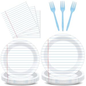96Pcs Back to School Party Decorations Paper Handwriting Notebook Tableware First Day of School Plates Napkins Graduate Party Supplies for Kindergarten Teacher School Season Supply Serves 24 Guests
