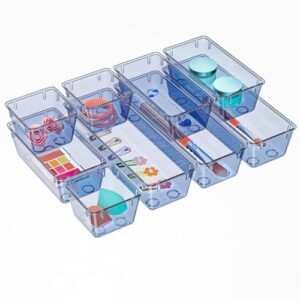 9 Pack Clear Drawer Organizer Set, Drawer Storage Trays, Storage Bins