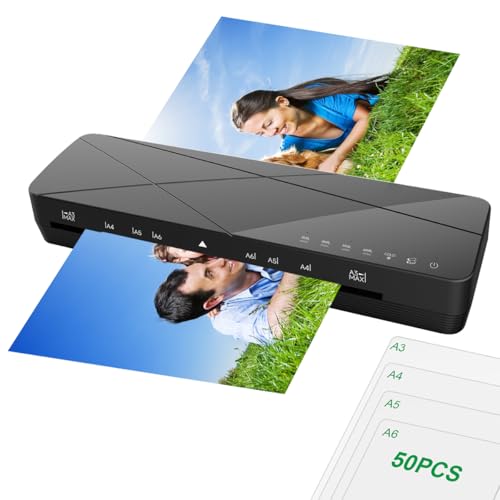 A3 Laminator Machine 13 Inch Thermal Cold 10-in-1 Auto Feed Laminator with 50 Sheets, Paper Trimmer, Corner Rounder, Fast Warm Up Jam-Proof for Home Office School Documents Photos (Black)