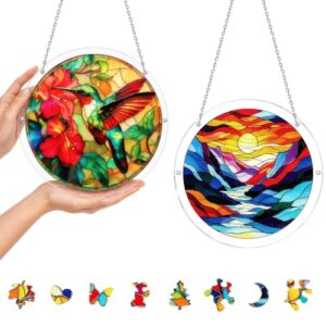 Acrylic Puzzle Suncatcher for Adults, Stained Glass Suncatcher Puzzle 2Pack (Moonlit & Hummingbird)