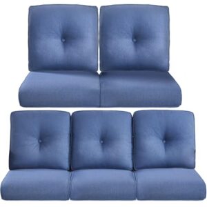 ACTREST Pop 22x25/22x24 Outdoor Cushions for Patio 5 Piece Set - Set of 5 Water-Resistant Replacement Cushion for Wicker Rocking Swivel Chairs Loveseat Couch Sectional Sofa - Navy Blue/Button