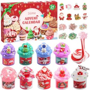 Advent Calendar 2026 Fluffy Butter Slime Kit Countdown to Christmas DIY Cute Slime Crystal Supply Kit 24 Days of Surprises Fun for Boys and Girls Teen Ages 6 and Up