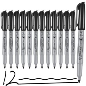 Affisure Permanent markers, 12 packs permanent markers bulk, quick drying in one second, smooth, not easy to erase, durable, can be marked on glass, tiles and cloth, office supplies,Gray shell