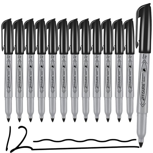 Affisure Permanent markers, 12 packs permanent markers bulk, quick drying in one second, smooth, not easy to erase, durable, can be marked on glass, tiles and cloth, office supplies,Gray shell