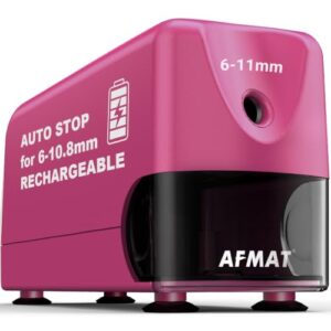 AFMAT Electric Pencil Sharpener, Cordless & Rechargeable, Heavy Duty Classroom Pencil Sharpeners for 6-11 mm Pencils, Auto Stop, 2s Fast Sharpening, Battery Powered, 10,000 Sharpenings, PSD3